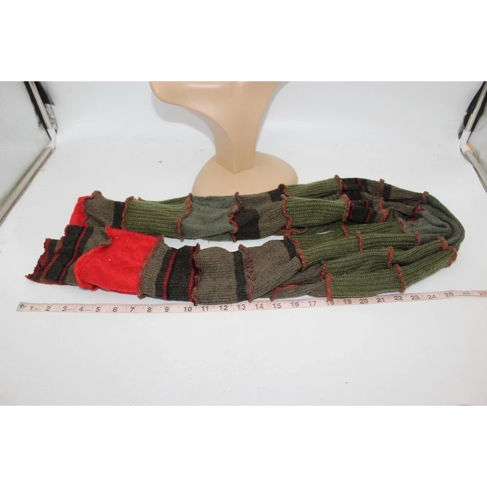 Scarf Upcycled Red Brown Green Sweaters Winter Wedding Aprx 9' Long Handmade